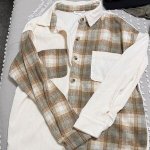 Blu Pepper Cream and Brown Plaid Button Down Shirt